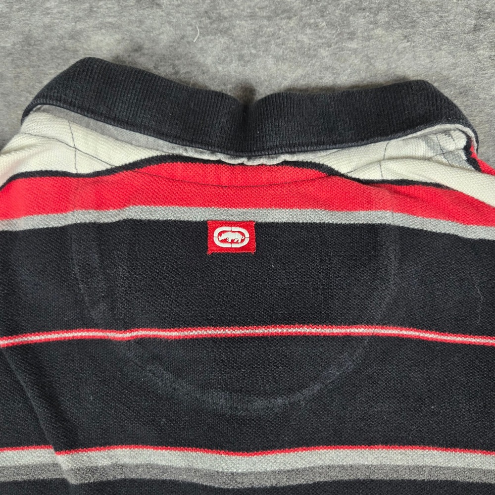 Y2K Ecko Unltd Mens Black Striped Streetwear Polo Shirt Size L - Picture 4 of 8